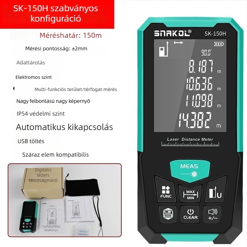 Lézeres távolságmérő, kézben tartható, infravörös, digitális mérőeszköz, 200 m hatótávolság