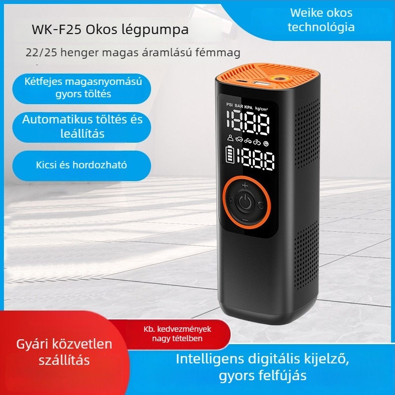 Vezeték nélküli hordozható autólégpumpa digitális kijelzővel, 12V, 120W, 35 L/perc – rendkívül gyors felfújás