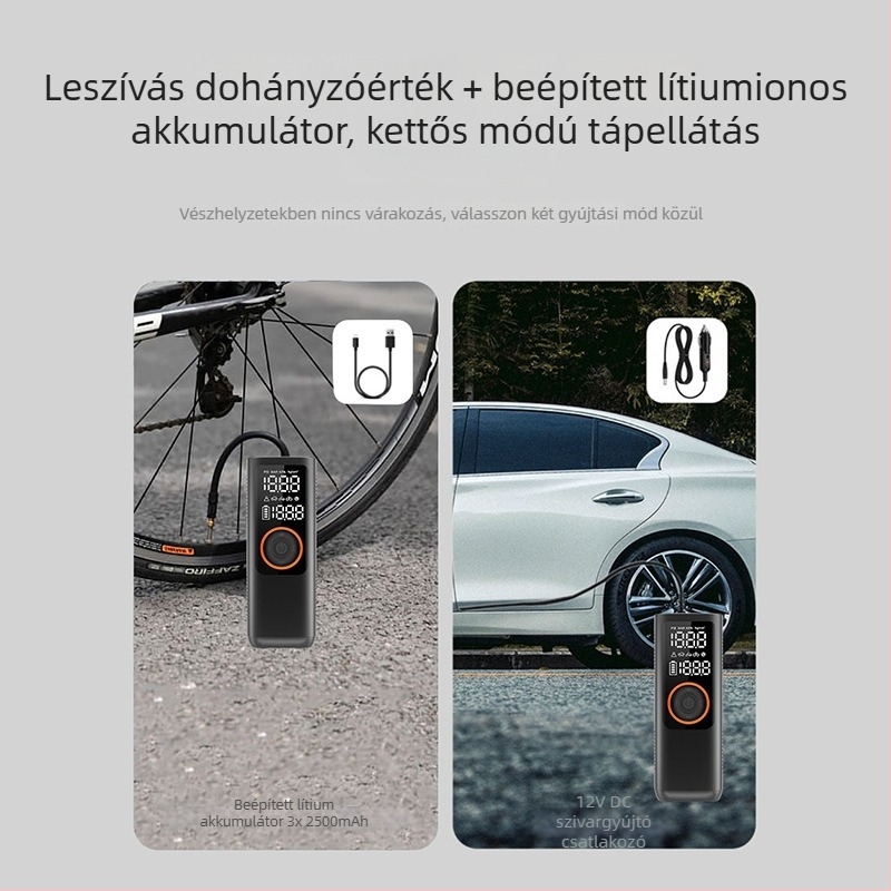Vezeték nélküli hordozható autólégpumpa digitális kijelzővel, 12V, 120W, 35 L/perc – rendkívül gyors felfújás