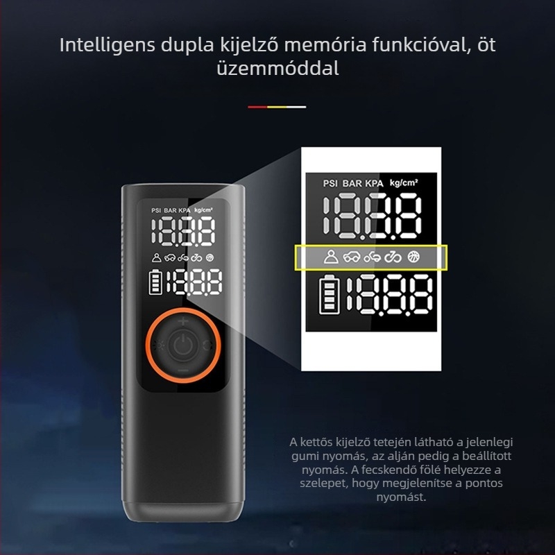 Vezeték nélküli hordozható autólégpumpa digitális kijelzővel, 12V, 120W, 35 L/perc – rendkívül gyors felfújás