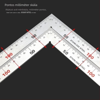 Rozsdamentes acélból készült derékszögmérő, vastított L‑alakú lemez, 90° pontosság