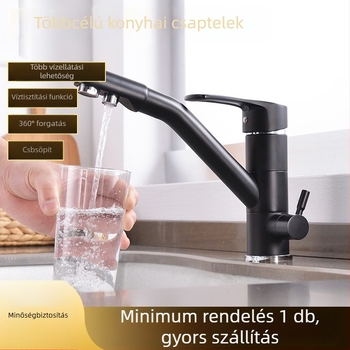 Réz konyhai csap KS500 háromfunkciós meleg- és hideg vízhez, kerámia patróna, 1/2 inch bemenet/kimenet, elektroplating felület