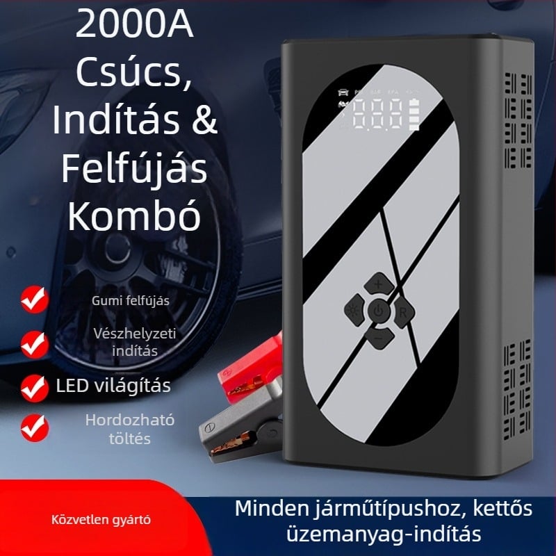 Hongde autóindító beépített légpumpával — 12V kimenet, 5/9/12V bemenet, CE és 3C tanúsítvány (2024010915685441)