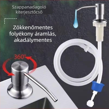 Konyhai mosogatótál mosószer adagoló rozsdamentes acélból, kézi nyomással működik, 304 rozsdamentes acél, sütőfesték bevonat, modern stílus