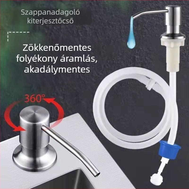 Konyhai mosogatótál mosószer adagoló rozsdamentes acélból, kézi nyomással működik, 304 rozsdamentes acél, sütőfesték bevonat, modern stílus