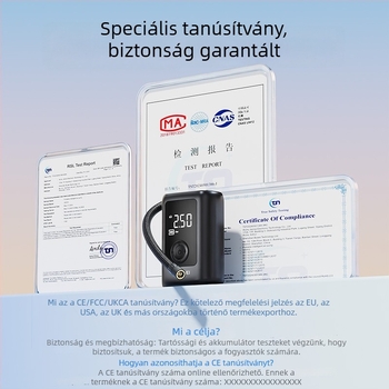 Buwei hordozható autógumi pumpa digitális nyomásmérővel, 12 V, újratölthető, 40 L/min, <80 W