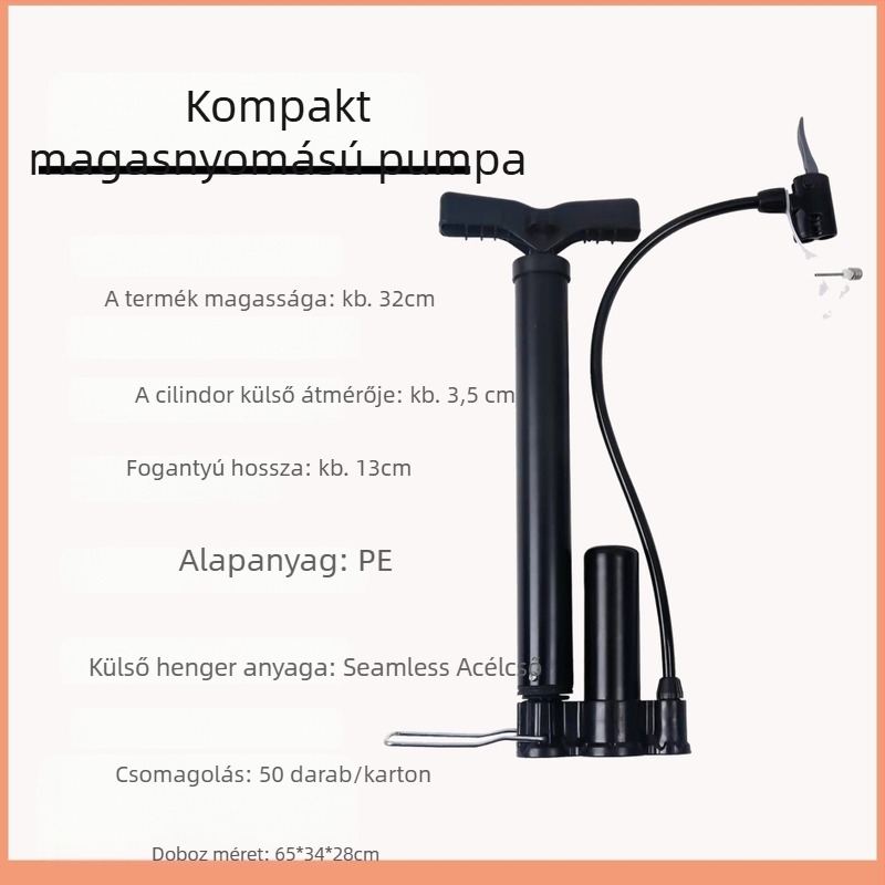 Qianli magasnyomású kézi pumpa kerékpárhoz – vas test, maximális nyomás 12 MPa, tartozék: három karmú levegőcsúcs