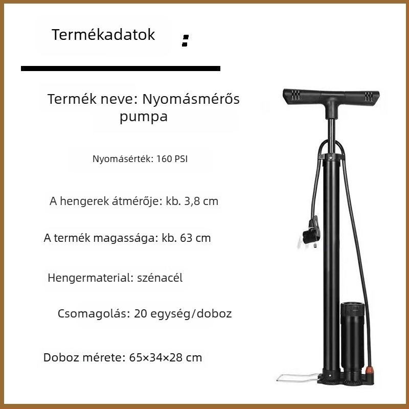Qianli magasnyomású kézi pumpa kerékpárhoz – vas test, maximális nyomás 12 MPa, tartozék: három karmú levegőcsúcs