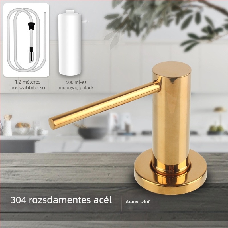 Rozsdamentes acélból készült konyhai mosogató adagoló, hosszabb nyomókarral