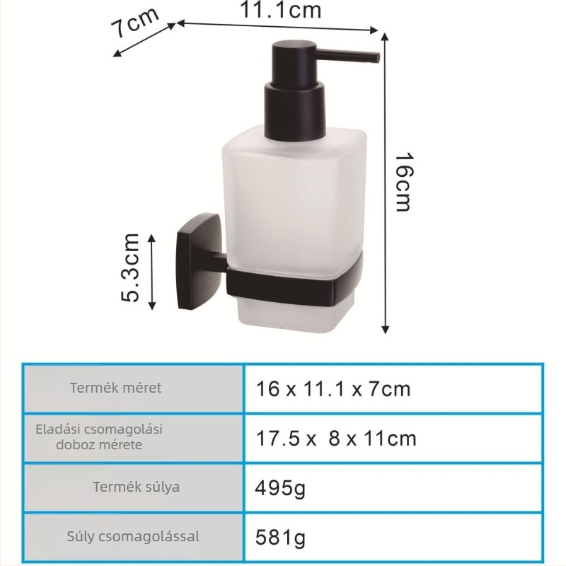 METALIQUE krómozott szappanadagoló tartó, cinkötvözet, matt üveg és ABS, kézi nyomású működés, modern minimalista stílus
