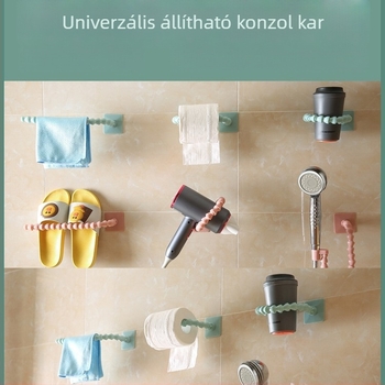 Fúrás nélküli univerzális, többfunkciós tartó fürdőszobához és zuhanyhoz, állítható tárolópolc, törölköző-szervező