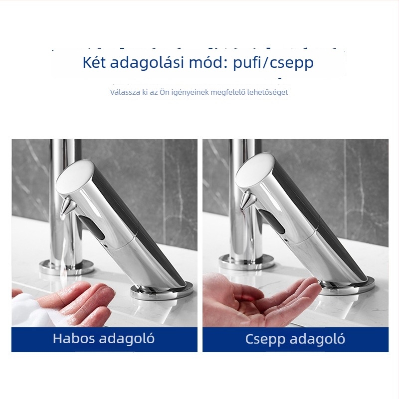 Réz anyagú szenzoros szappanadagoló habos szappanhoz, falra szerelhető, Modell 818, elektroplakált felülettel.