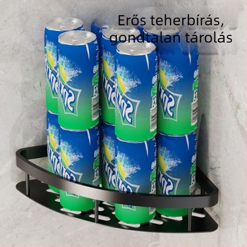Fürdőszobai sarokpolc – 3 szintes, falra szerelhető, fúrás nélküli, Space alumínium, teherbírás 5–10 kg