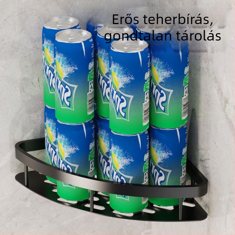 Fürdőszobai sarokpolc – 3 szintes, falra szerelhető, fúrás nélküli, Space alumínium, teherbírás 5–10 kg