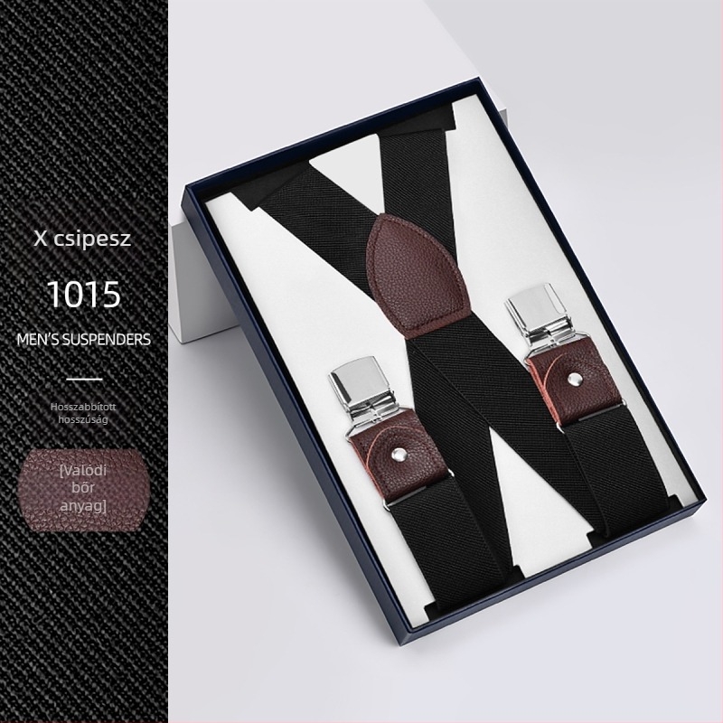 Férfi vállpántok nadrágokhoz – elasztikus, hátba keresztezett kialakítás, állítható hossz, 4 klipek, poliészter