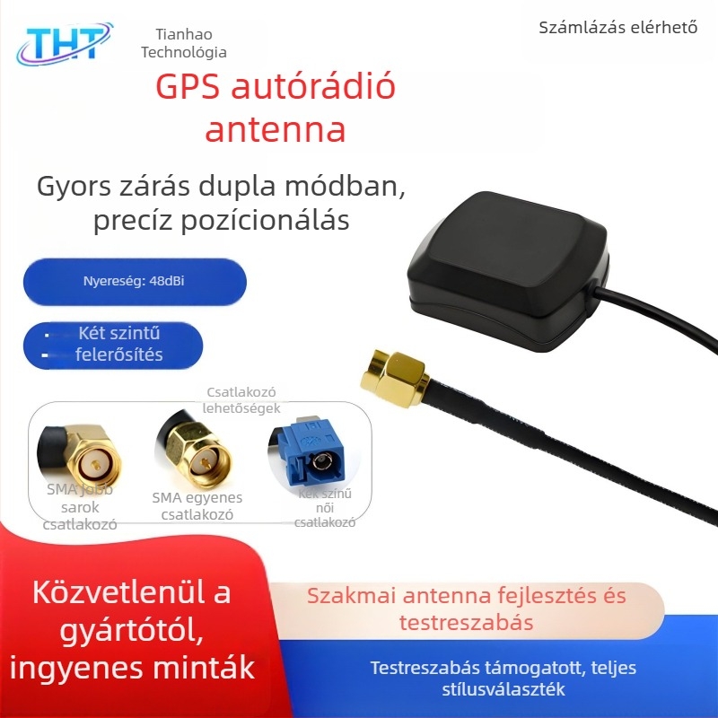 Beidou+GPS kettős frekvenciájú jármű navigációs antenna, 48 dBi nagy nyereség, aktív, band-pass szűrővel a műholdas pozicionáláshoz