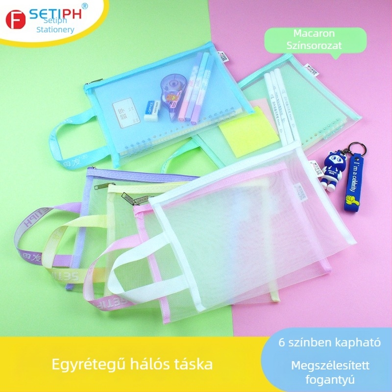 A5-ös átlátszó nylon hálós táska kozmetikumokhoz és iratokhoz
