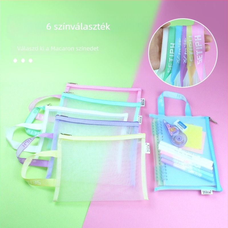 A5-ös átlátszó nylon hálós táska kozmetikumokhoz és iratokhoz