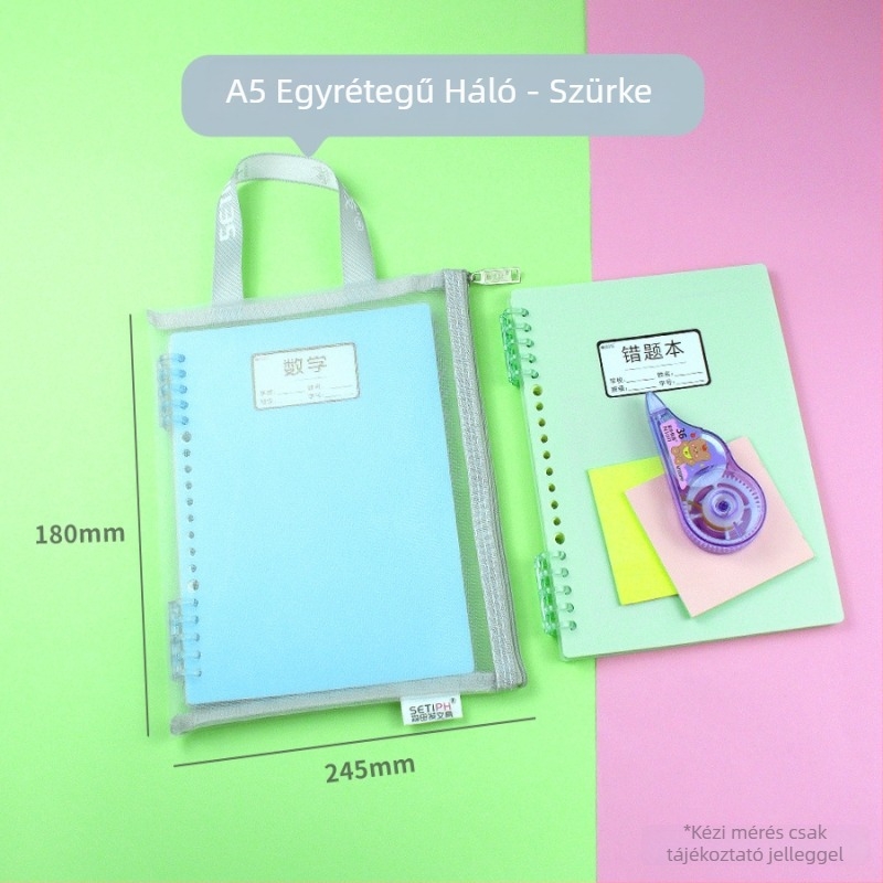 A5-ös átlátszó nylon hálós táska kozmetikumokhoz és iratokhoz