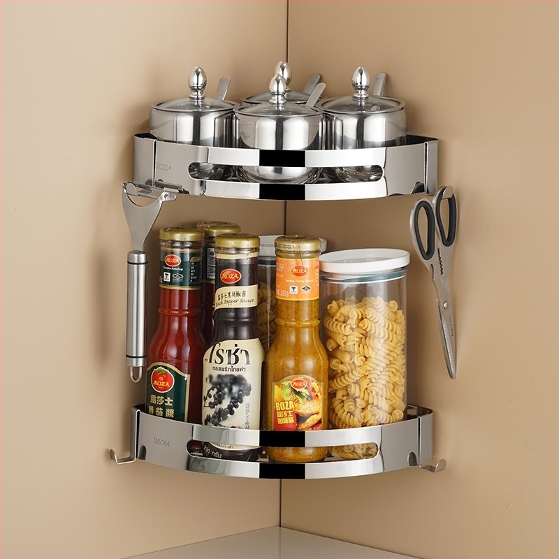 Fali sarokpolc 304 rozsdamentes acélból, polírozott felülettel, lyukasztás nélkül, több rétegű, teherbírás 20 kg