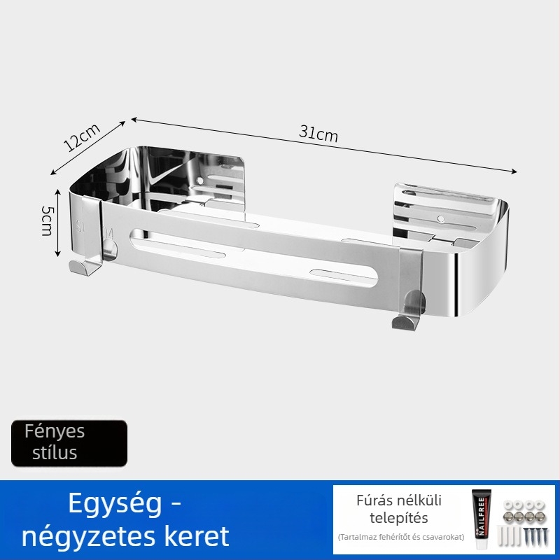 Fali sarokpolc 304 rozsdamentes acélból, polírozott felülettel, lyukasztás nélkül, több rétegű, teherbírás 20 kg