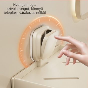 Telefon- és zsebkendő tartó, falra szerelhető vákuumcsésze, ABS + szénacél váz, egy rétegű, teherbírás 5 kg-ig