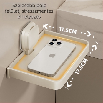 Telefon- és zsebkendő tartó, falra szerelhető vákuumcsésze, ABS + szénacél váz, egy rétegű, teherbírás 5 kg-ig