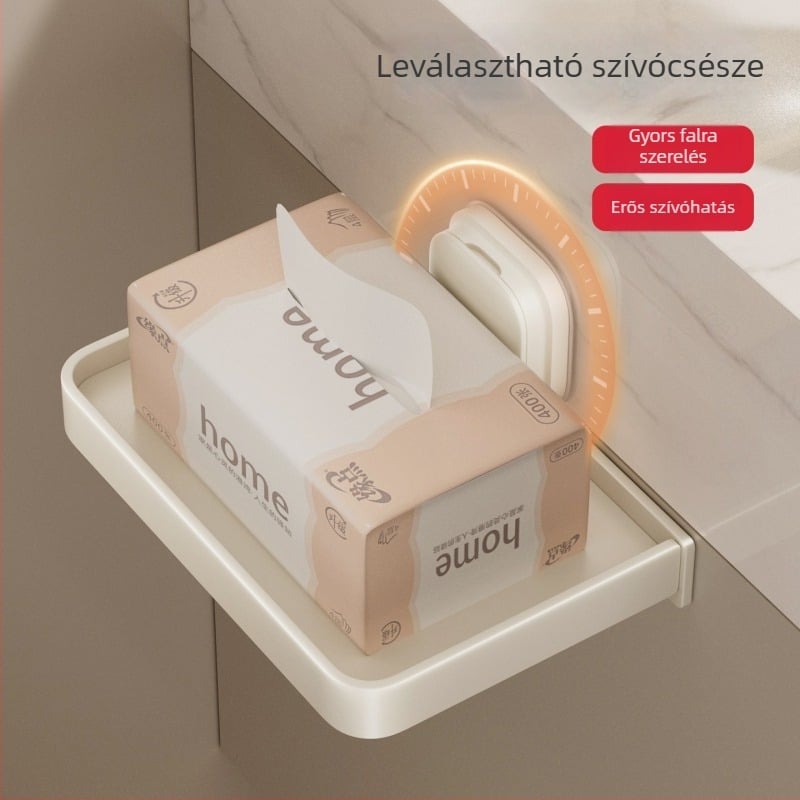 Telefon- és zsebkendő tartó, falra szerelhető vákuumcsésze, ABS + szénacél váz, egy rétegű, teherbírás 5 kg-ig