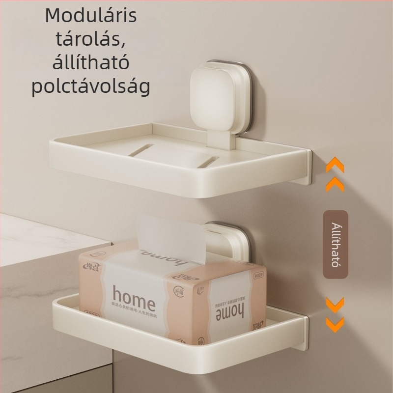 Telefon- és zsebkendő tartó, falra szerelhető vákuumcsésze, ABS + szénacél váz, egy rétegű, teherbírás 5 kg-ig