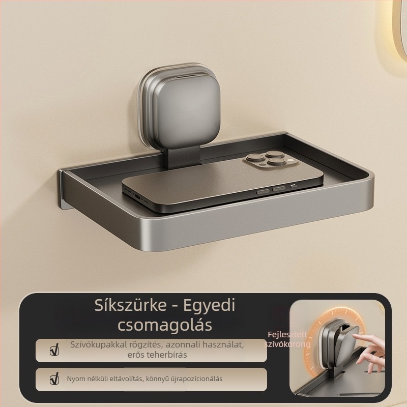 Telefon- és zsebkendő tartó, falra szerelhető vákuumcsésze, ABS + szénacél váz, egy rétegű, teherbírás 5 kg-ig