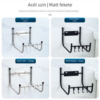 Rozsdamentes acélból készült falra szerelhető mosdópolc törölközőtartóval; többfunkciós, nedvességálló; 1 polc; alkalmas fürdőszobára, sminkre és konyhára.