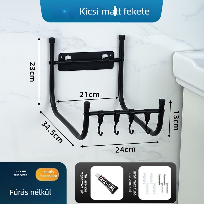 Rozsdamentes acélból készült falra szerelhető mosdópolc törölközőtartóval; többfunkciós, nedvességálló; 1 polc; alkalmas fürdőszobára, sminkre és konyhára.