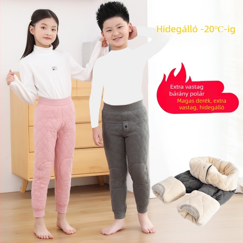Gyerekeknek készült thermális nadrág téli viselethez, magas derekú, vastagított kivitel, hidegállóság -20°C-ig