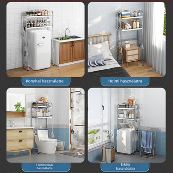 3‑részes padlón álló fürdőszobai tároló rozsdamentes acélból – WC-hez és mosógéphez, többfunkciós, modern minimalist stílus