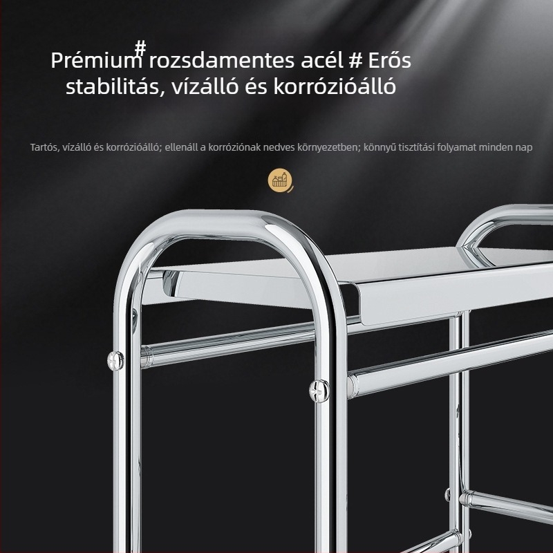 3‑részes padlón álló fürdőszobai tároló rozsdamentes acélból – WC-hez és mosógéphez, többfunkciós, modern minimalist stílus