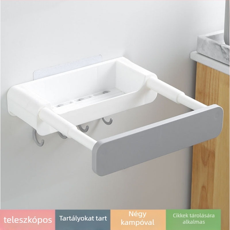 Fali mosdó tároló – szívó rögzítés, fúrás nélkül, műanyag, 1 szint, fürdőszoba