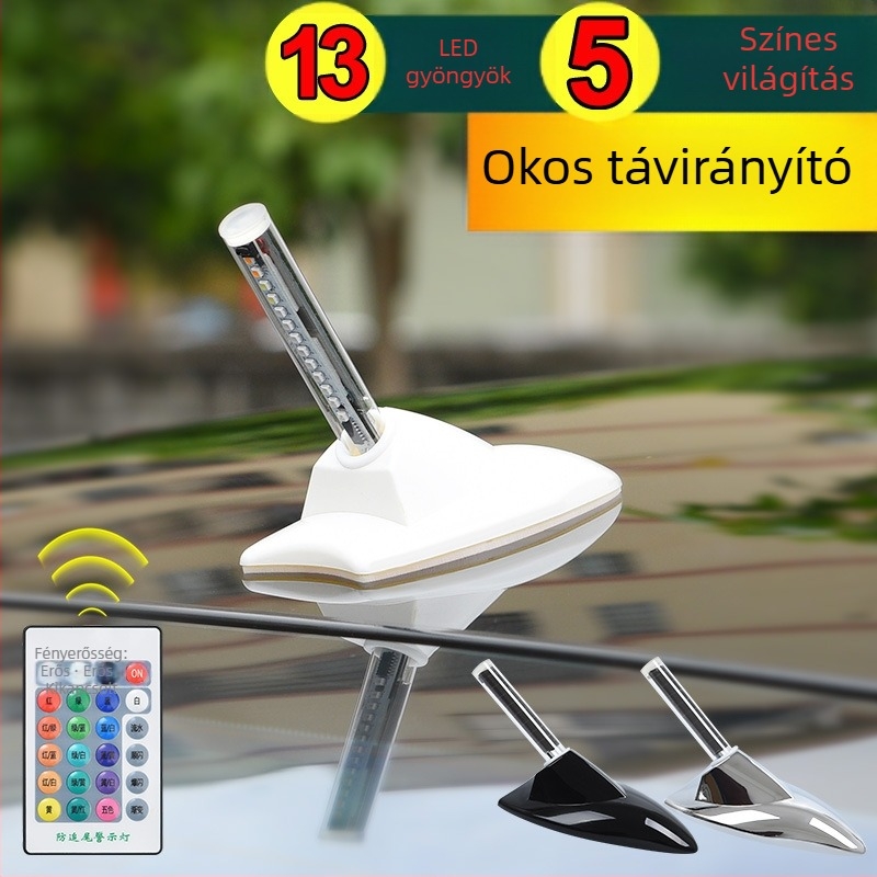 Autóantenna cápauszony formában LED riasztófénnyel, ragasztós telepítés, 12V, 0,1A, élettartam 50 000 óra