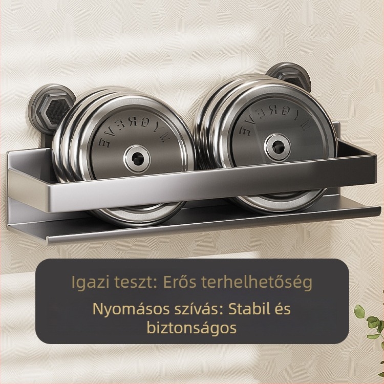 Két szintes falra szerelhető fürdőszobai tároló vákuumos rögzítéssel, fúrás nélkül (Modell ZWJ-023; Anyag: Vas; Felületkezelés: Spray műanyag; Teherbírás: 10 kg)