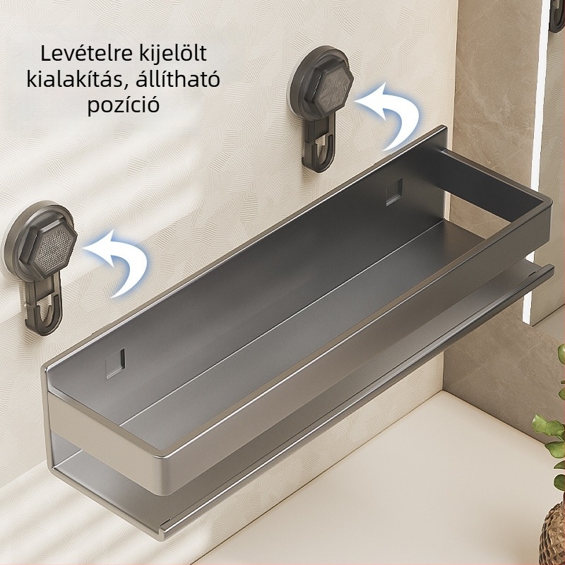 Két szintes falra szerelhető fürdőszobai tároló vákuumos rögzítéssel, fúrás nélkül (Modell ZWJ-023; Anyag: Vas; Felületkezelés: Spray műanyag; Teherbírás: 10 kg)