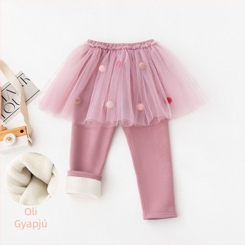 Lányoknak készült fleece-béléses termikus nadrág, középmagas derekú, elasztikus öv, 95% pamut, puha felület