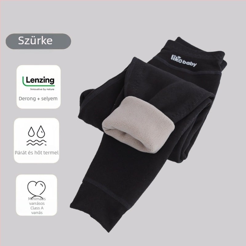 Gyerekeknek meleg belső fleece-szel ellátott leggings, 90% poliészter, kasmírhatás, magas derekú, őszi–téli alapréteg, térdvédő