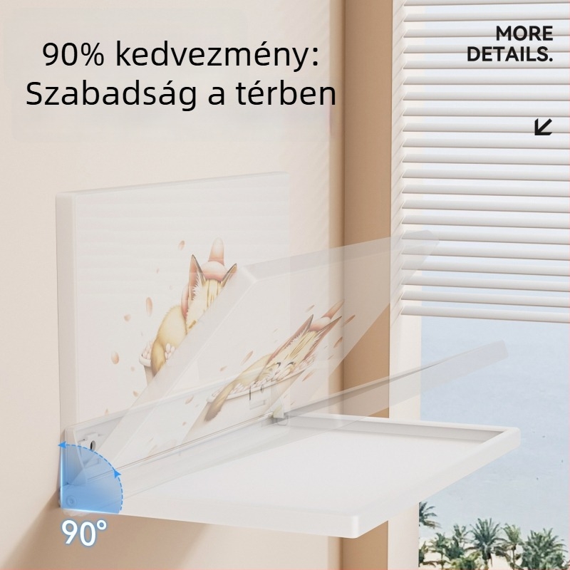 Fali összecsukható fürdőszobai tároló állvány, szénacél, spray műanyag bevonattal, teherbírás 10 kg, 1 polc