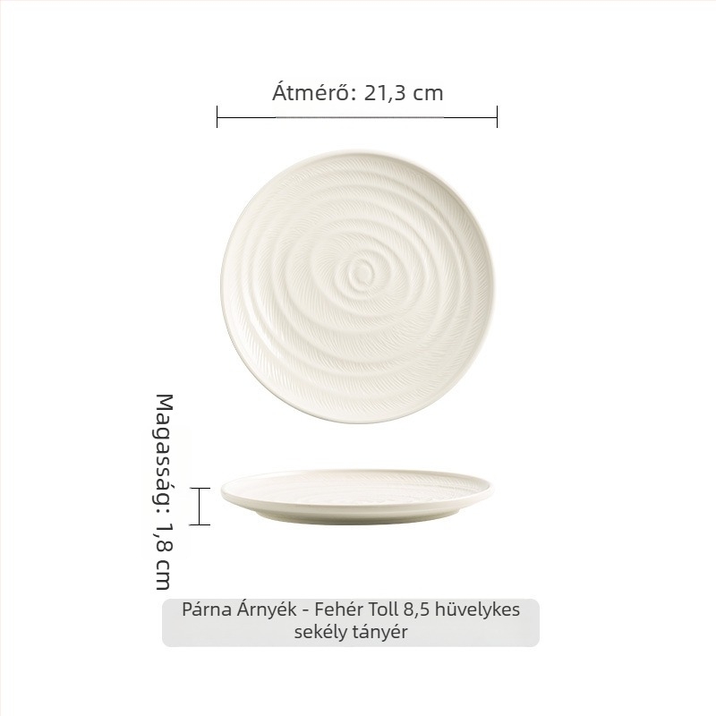 Porcelán vacsora tányér, toll formájú mélytányér, skandináv stílus, mikrózható, alglazúros felület