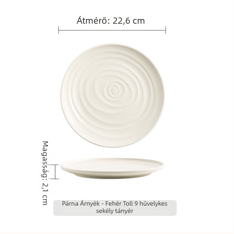 Porcelán vacsora tányér, toll formájú mélytányér, skandináv stílus, mikrózható, alglazúros felület