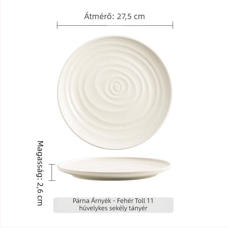 Porcelán vacsora tányér, toll formájú mélytányér, skandináv stílus, mikrózható, alglazúros felület