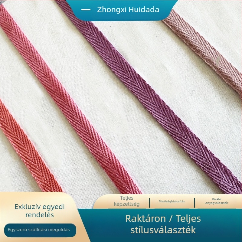 Pamut szövött varró- és összefogó szalag ruházathoz – herringbone mintázat, 100% pamut