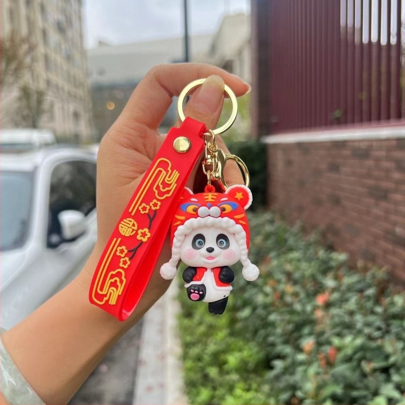 Quiet szilikon kulcstartó panda figurával, kínai opera téma, nemzeti stílus, egyedi csomagolás