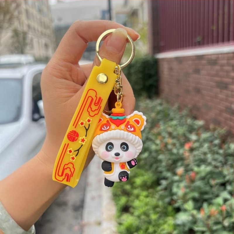 Quiet szilikon kulcstartó panda figurával, kínai opera téma, nemzeti stílus, egyedi csomagolás
