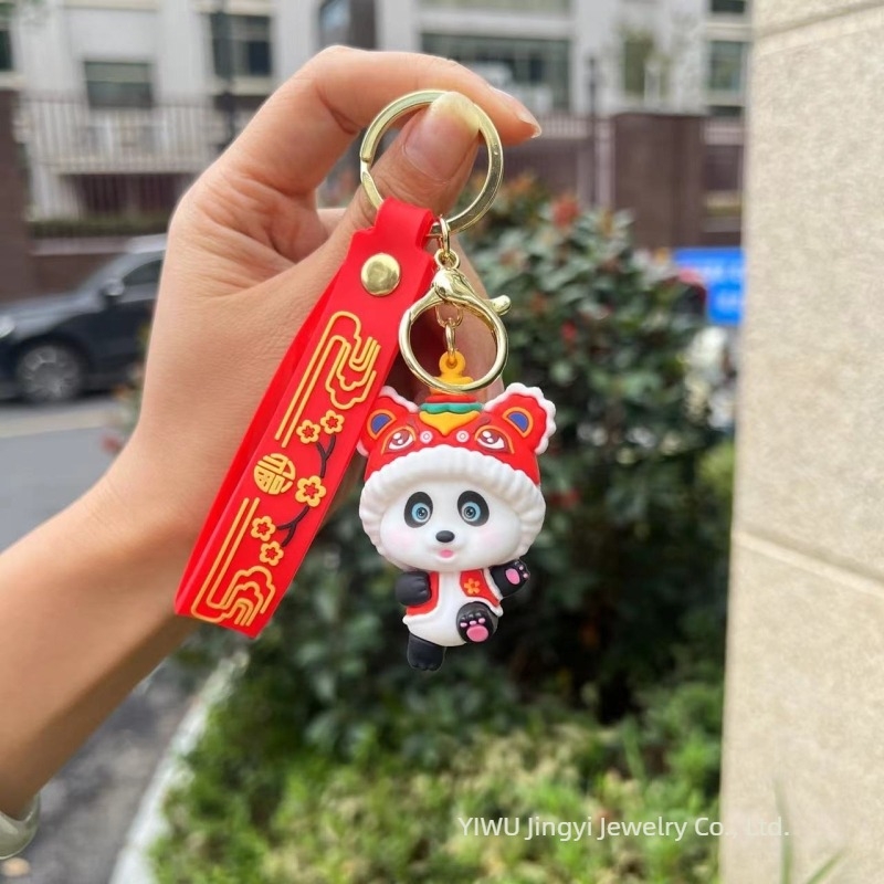 Quiet szilikon kulcstartó panda figurával, kínai opera téma, nemzeti stílus, egyedi csomagolás