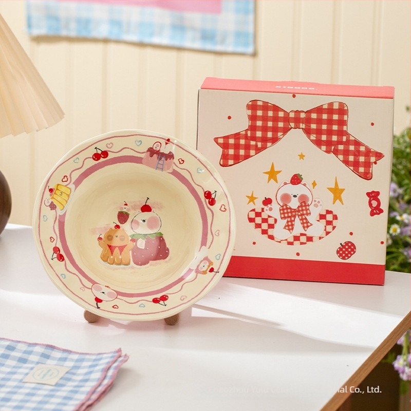 Island deer kerámia kör alakú tányér karikatúra mintával, átmérő 18–18.9 cm